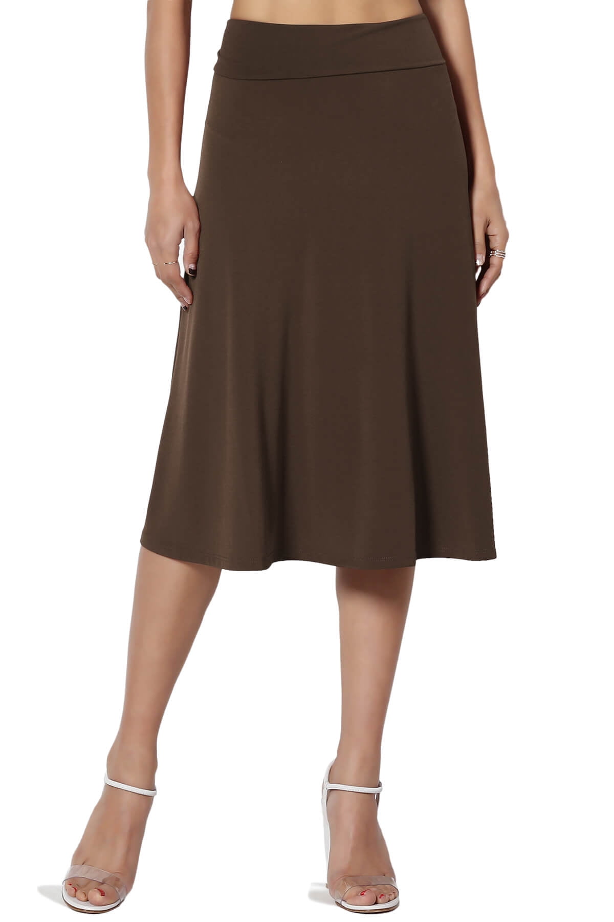 Women's PLUS Simple Foldover Stretch ALine Flared Knee Length Skirt