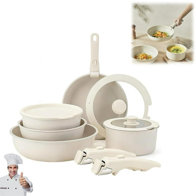 Gourmetific Cookware Set,5/11/15 - Piece Set of Ceramic Non - Stick Pans with Removable Handle, Versatile Slick Pots Set for Kitchen, Induction Ready,Easily Clean