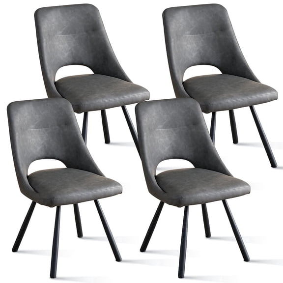 Dining Chairs Set of 4, Mid Century Modern Dining Room Chair Upholstered Faux Leather Kitchen Chairs with Cushion Seat and Metal Legs for Dining Living Room Home, Grey