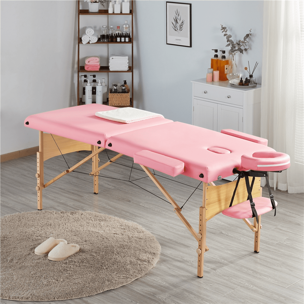 Renwick Portable Folding Massage Table with Face Cradle and Armrests, Pink