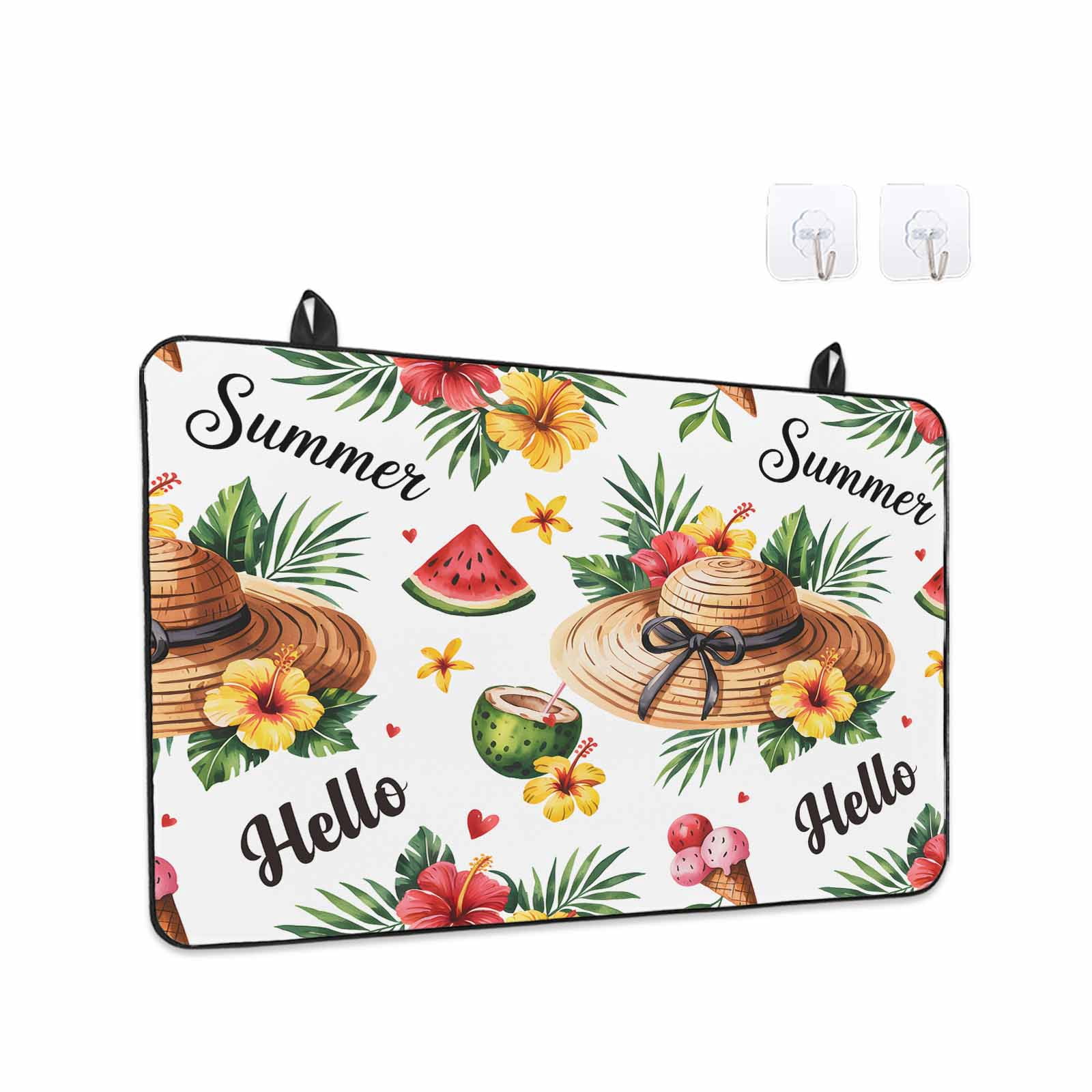 Summer Stove Top Cover for Electric Stove, Heat-proof & Non Slip Glass Top Stove Cover Protector, Tropical Plants Watermelon Coconut Straw Hat Kitchen Flat Cooktop Rubber Mat 31x24 Inches