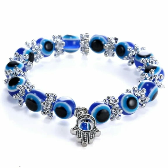 EOEMY Retro Blue Turkish Evil Eye Bead Good Luck Protection Bracelet Bangle Hand Gift
