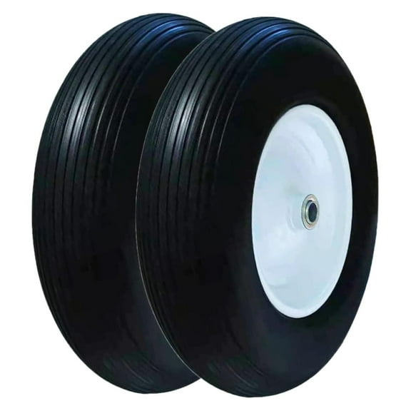 Set of 2 Wheelbarrow Tire 4.80/4.00-8 Flat-Free with 3/4 & 5/8 Wheel Bearing, 3-6" Hub 16" Solid Rubber Wheel Tires Non-Slip for Yard Cart Garden Wagon (Black)