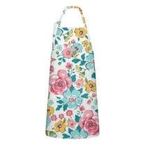 Pioneer Flower Floral Print Pattern Apron-Garden Aprons for Women with Pockets-Cotton Linen Waterproof Kitchen Cooking Gardening Aprons Adjustable for Kitchen,Cooking,BBQ and Salon 33x27 Inch