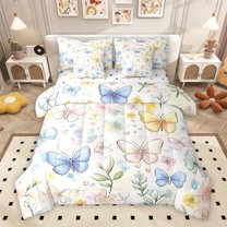 Manfei Cartoon Butterfly Animal Twin Bedding Sets 7-Piece, Rustic Leaf Plant Bedding Comforter Set, Chic Watercolor Reversible Sheet Sets, Ultra Soft Bedroom Decor