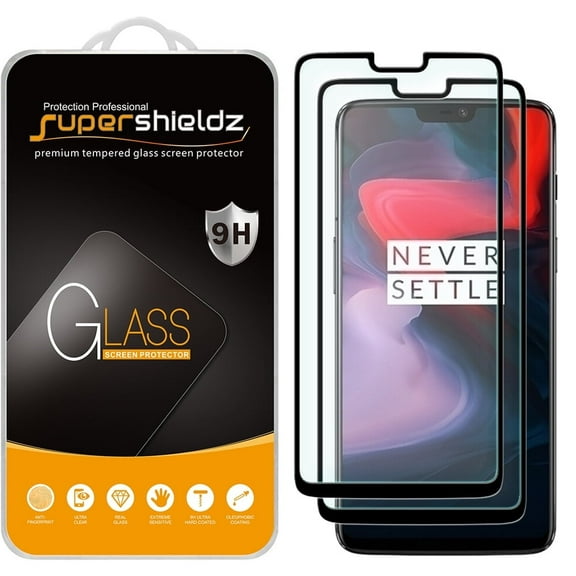 (2-Pack) Supershieldz Designed for OnePlus 6 [Full Screen Coverage] Tempered Glass Screen Protector, Anti-Scratch, Bubble Free (Black Frame)