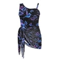 thumbnail image 7 of SEANATIVE 11-12 Years Girls One Piece Swimsuit One-Piece Bathing Suit with Mesh Skirt Cover Up Cut Out Stretchy Swimwear for Kids Children Teens, Hummingbird Flower Black Violet Blue, 7 of 7