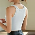 thumbnail image 3 of Fnooota Women's Tank Tops with Built in Bras, Crewneck Summer Ribbed Basic Women's Undershirts White Size M, 3 of 5