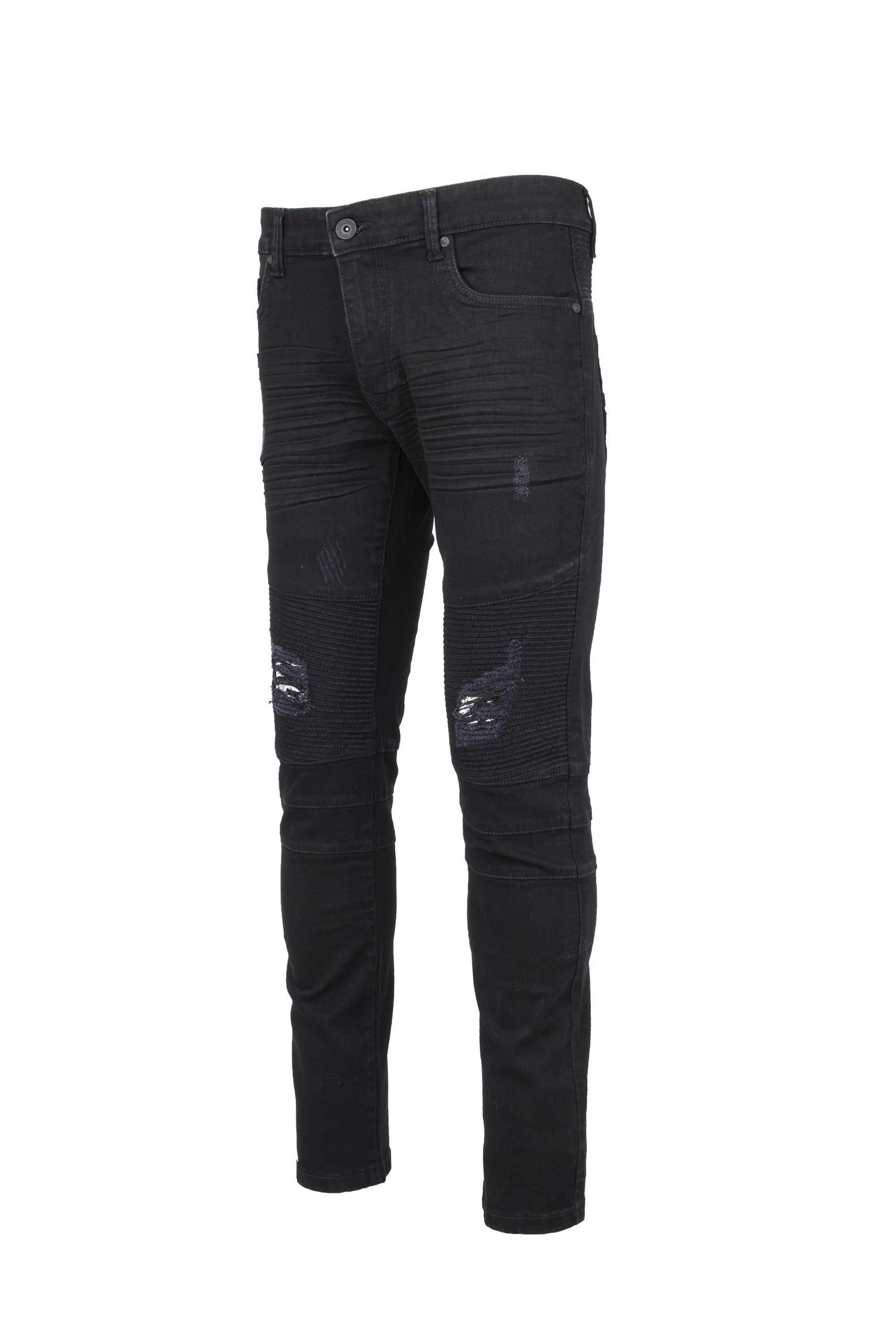 RAW X Men's Slim Fit Skinny Biker Jean, Comfy Flex Stretch Moto Wash Rip Distressed Denim Jeans Pants - image 4 of 8