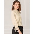 thumbnail image 2 of INSPIRE CHIC Blusa Panel De Encaje Cuello Simulacro Mangas 3/4 Para Mujer Beige XL, 2 of 6