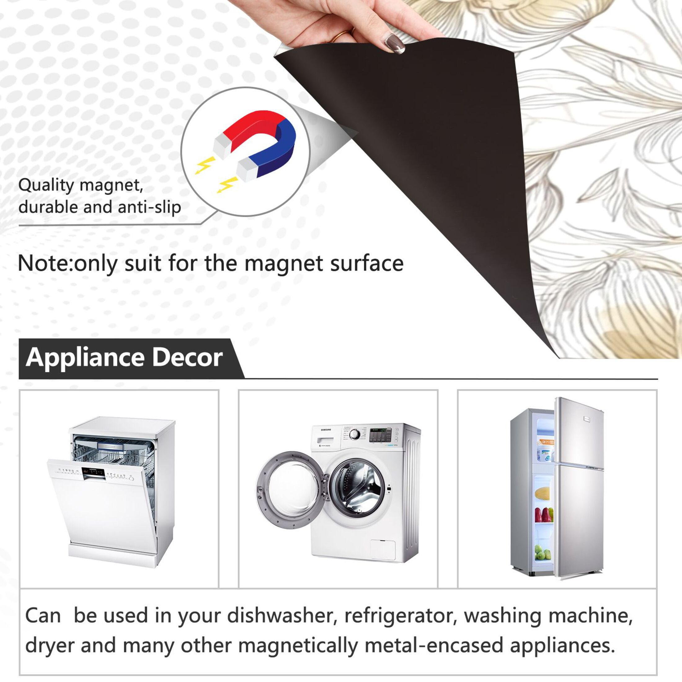 IAUYY Magnetic Decorative -23x26 Inch,Removable DIY Art for Dishwasher Refrigerator and Other Metal Surfaces,Beige Floral Elements