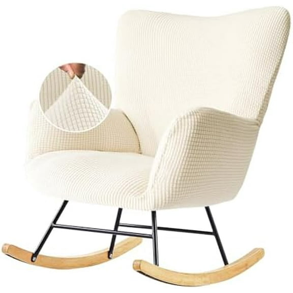 Nursery Rocking Chair Cover, Glider Chairs Slipcover,Non-Slip Furniture Protector Covers Jacquard Pattern with Elastic.Only Cover Washable,Beige