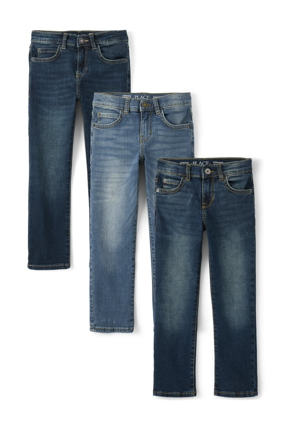 Boys Stretch Straight Fit Jeans, 3-Pack, Sizes 4-18