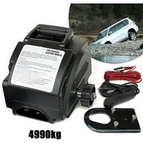 DENEST Portable Electric Trailer Winch 6000 LB Remote Towing Hitch Truck Trailer Boat with Remote Control and Hand Crank 12V 300W