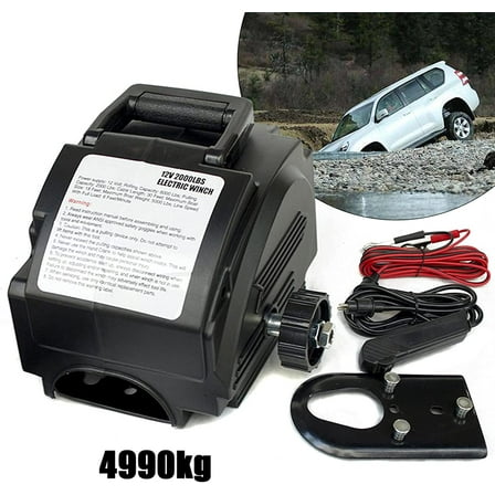 DENEST Portable Electric Trailer Winch 6000 LB Remote Towing Hitch Truck Trailer Boat with Remote Control and Hand Crank 12V 300W