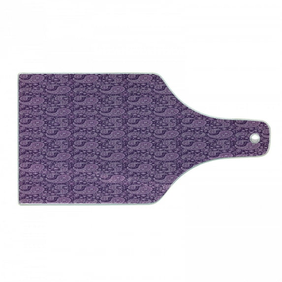 Purple Paisley Cutting Board, Monochrome Design Graphic with Floral Motif Damask Print, Decorative Tempered Glass Cutting and Serving Board, in 3 Sizes, by Ambesonne