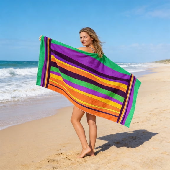 Extra Large Beach Towel 63x31 Inch Oversized Striped Pool Towel for Adults, Super Absorbent Quick Dry Microfiber Swimming Travel Towel for Men Women