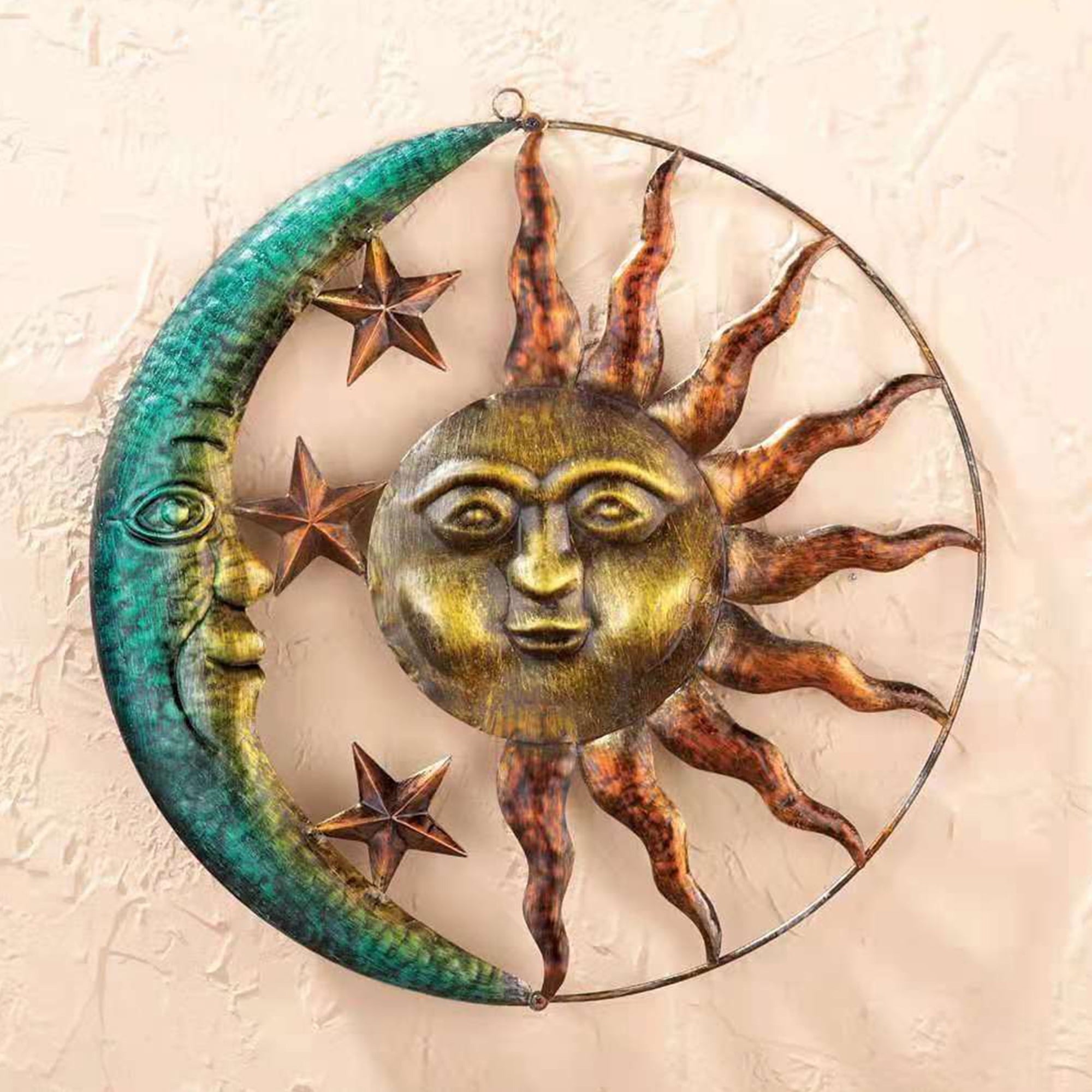 Sun Moon Wall Decoration, Celestial Themed Metal Sun Moon Wall Art  Sculpture Decor with Rustic Finish for Indoor Outdoor