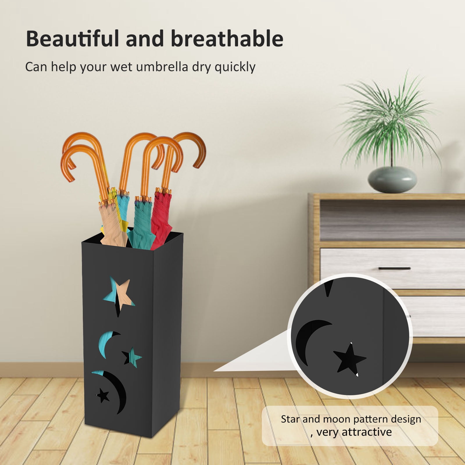 Wekvgz Metal Square Hollow Umbrella Stand Rust Resistant Versatile Umbrella Holder Bin With Anti Slip Pad for Office Restaurant Home