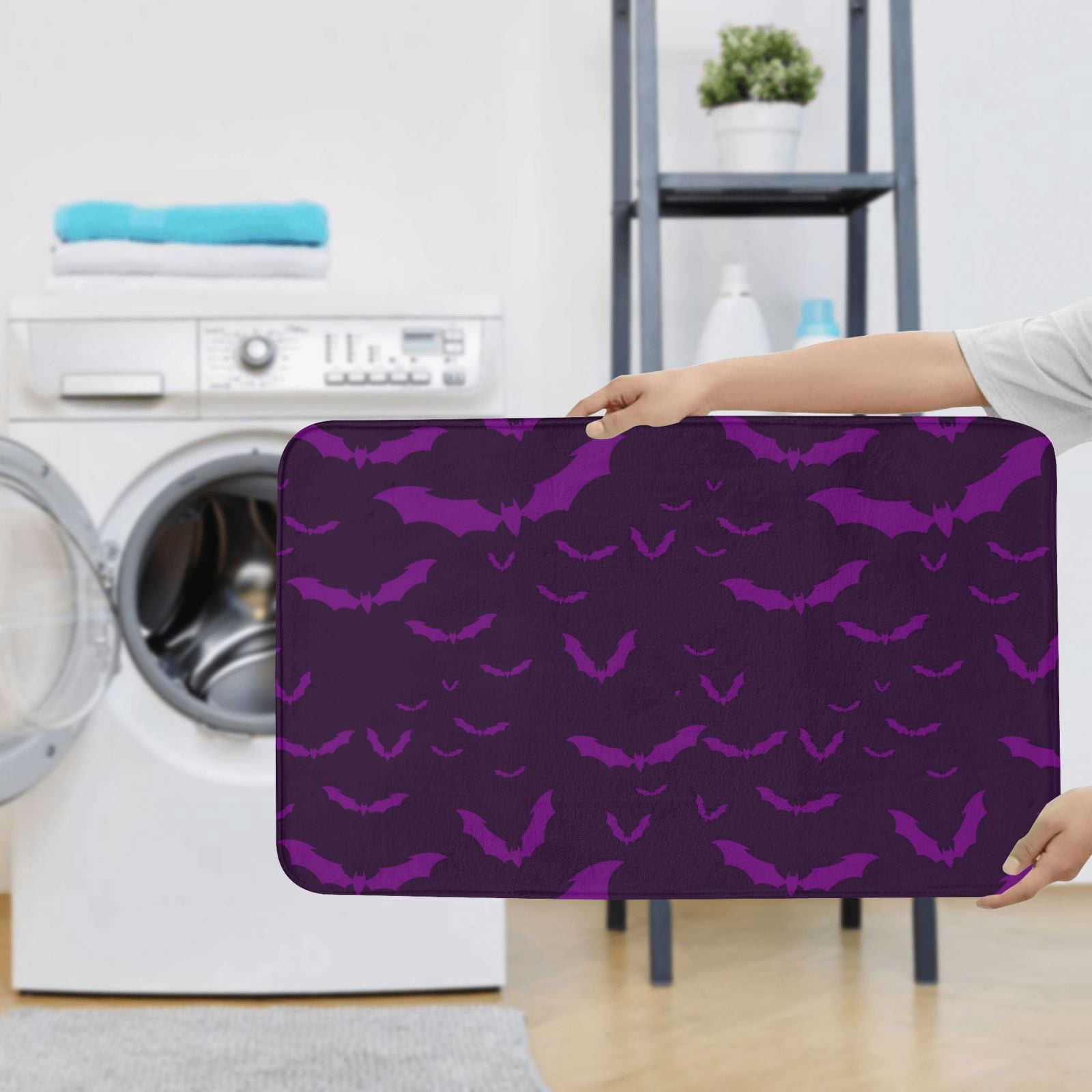 Bathroom Rugs Sets 3 Piece - bats Violet purple cool Absorbent Non Slip Bath Mats, U-Shape Toilet Lid Cover, Contour Mat, Soft Washable Shower Mats Bath Rug Mat for Bathroom Tub Toilet