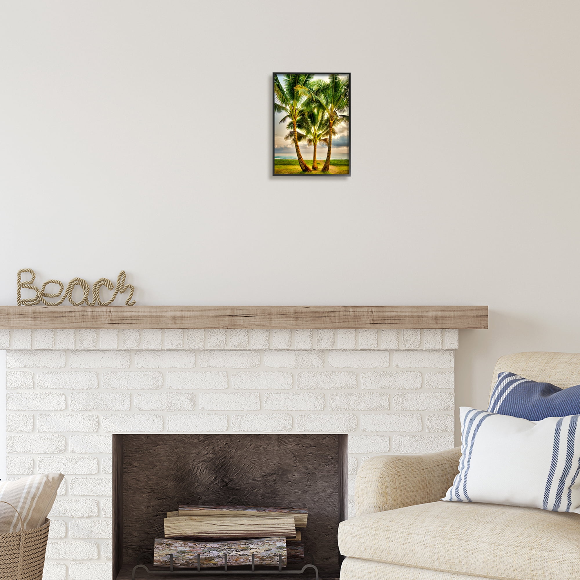 Stupell Industries Three Palm Trees on Beach Nature Painting Black Framed Art Print Wall Art, 11 x 14