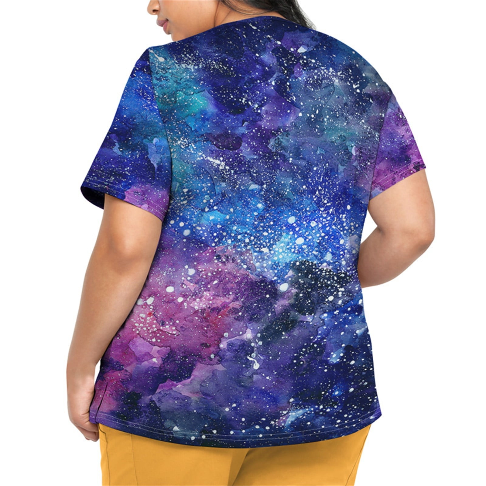 Sksloeg Starry Printed Nurse Uniforms for Women Ladies Plus Size Scrub