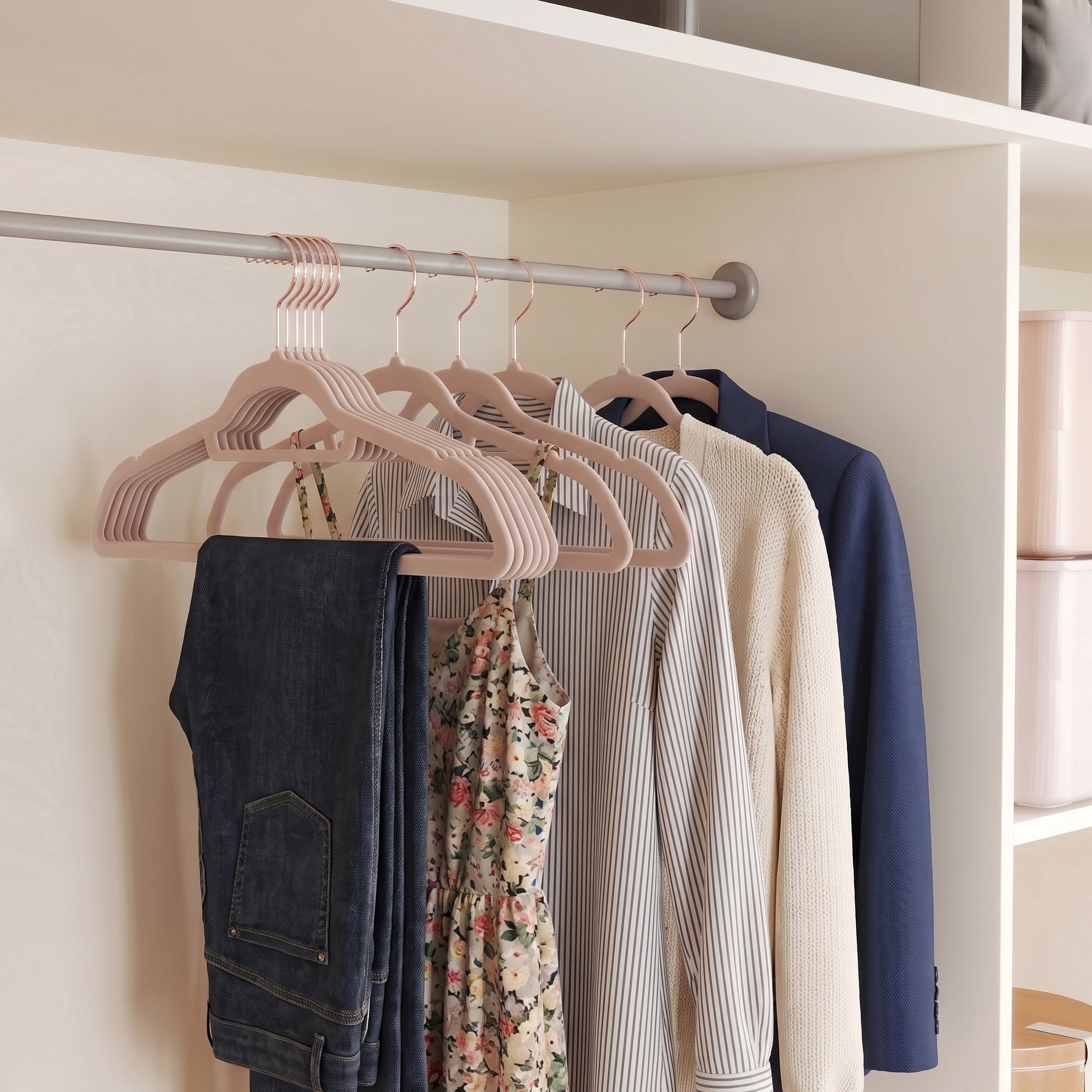 Ledrem 50-pack Velvet Hangers, Clothes Hangers with 360 Swivel Hooks, Space-Saving, Caramel Brown