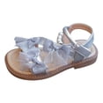 thumbnail image 6 of Girls Sandals Fashion Bow Summer Flat Shoes Comfortable Soft Sole Beach Shoes Casual Open Toe Dress Shoes Silver 1 Big Kid, 6 of 6