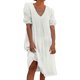 thumbnail image 1 of Vestido informal de verano para mujer, de color liso, con cuello en V y manga media - Túnica holgada larga, poliéster, transpirable, tallas S-XXL, ropa de playa/diaria/de fiesta, 1 of 5