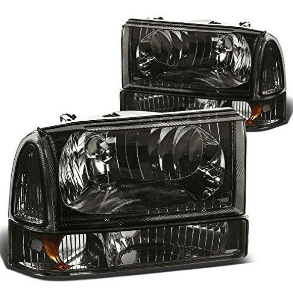 DNA Motoring HL-OH-F99SD4P-SM-AM Smoke Lens Amber Headlights Replacement For 99-04 F250 F350 F450 F550 SD