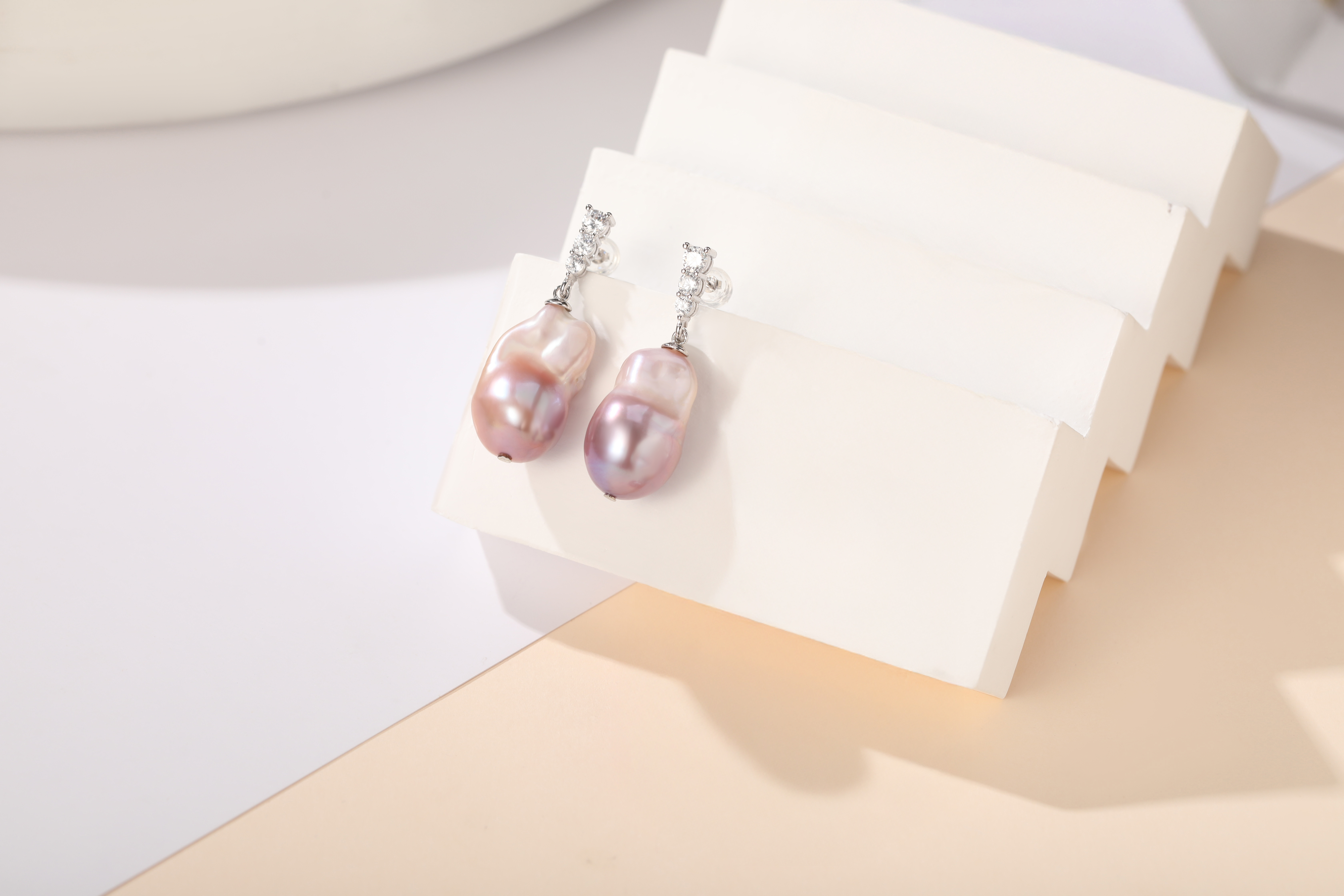 YAMI 9-10mm Baroque Freshwater Purple Pearl Earrings, 925 Sterling Silver Dangle Drop Earrings with CZ, Cultured Pearl  Mother's Day Jewelry Gift for Women
