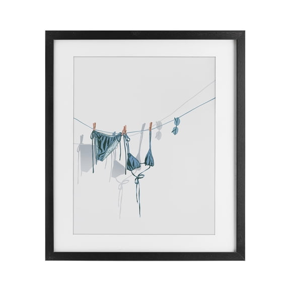 Stupell Industries Contemporary Teal Bikini on Clothesline Black Framed Print Under Glass, 13 x 16, by Ziwei Li