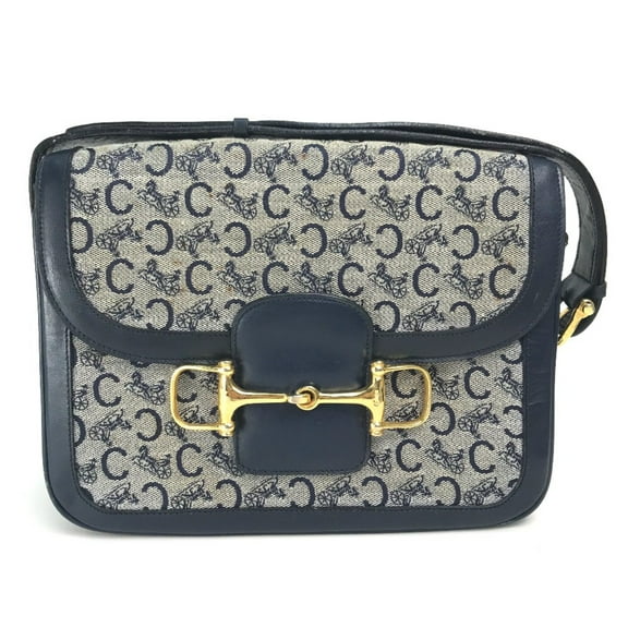 Pre-Owned CELINE Old CELINE bag vintage Shoulder Bag Gray x Navy GoldHardware (Fair)