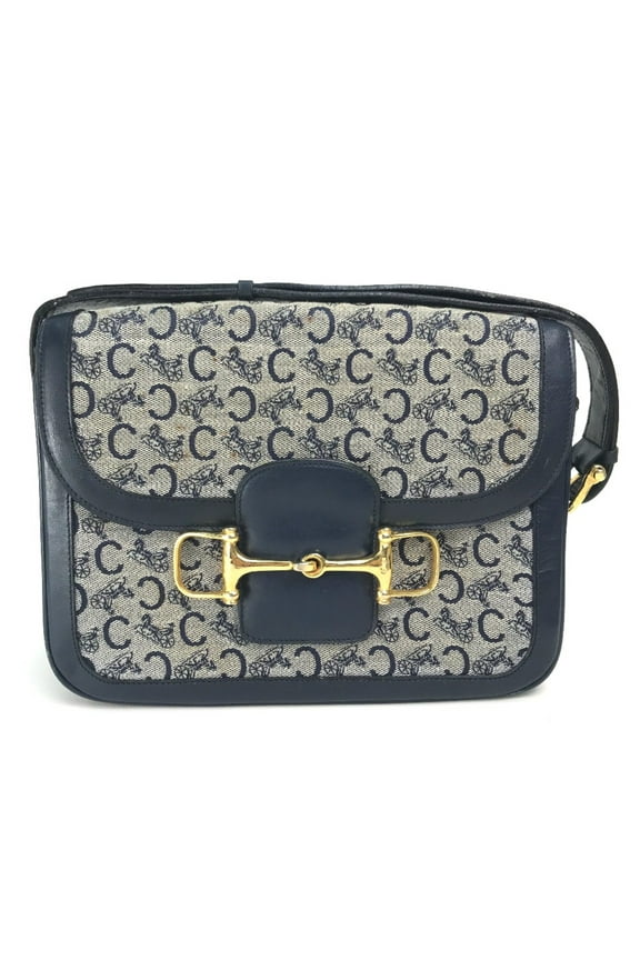 Pre-Owned CELINE Old CELINE bag vintage Shoulder Bag Gray x Navy GoldHardware (Fair)