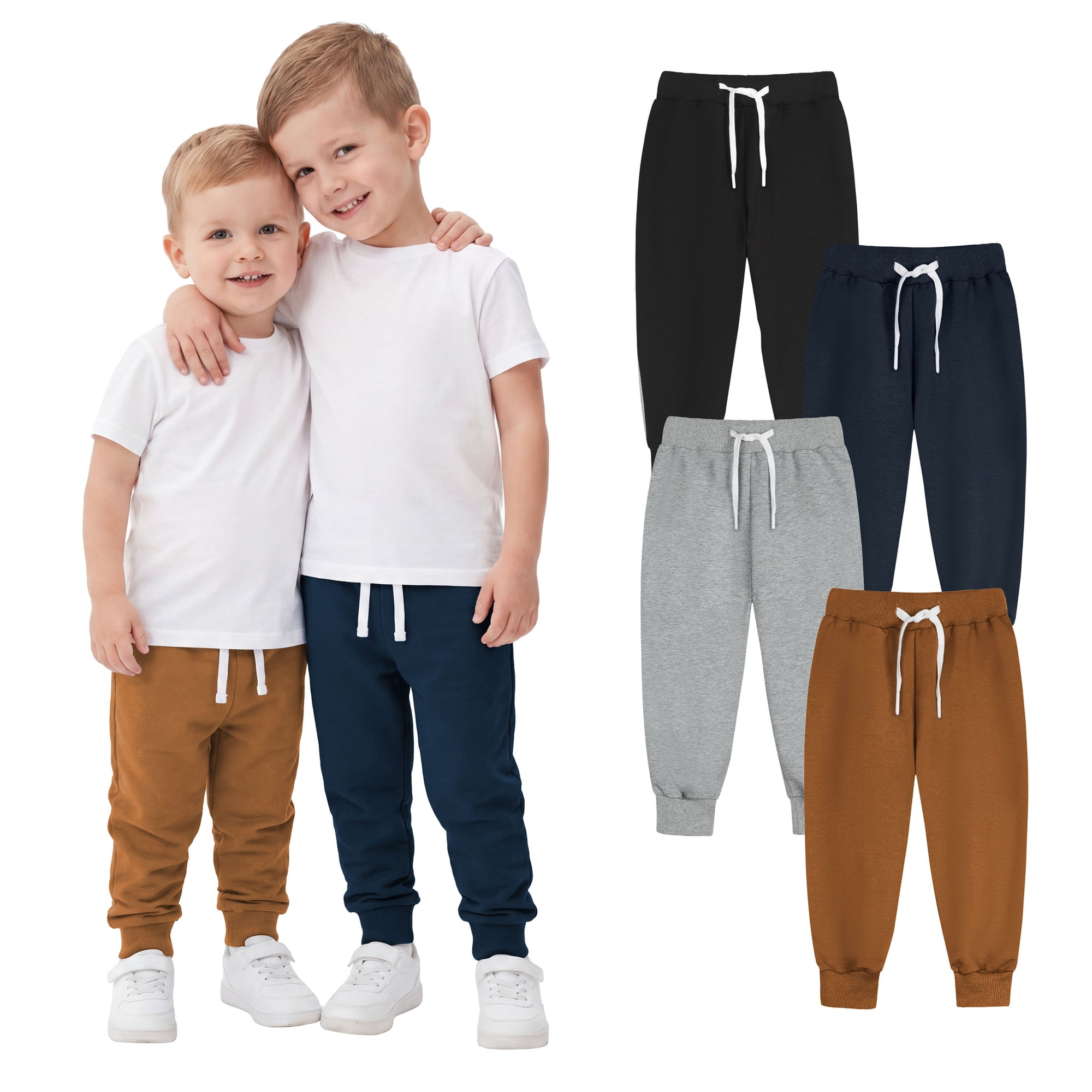 Resinta 4 Pack Toddler and Boys Joggers Sweatpants Kids Pull-On Active Pants with Drawstring Casual Athletic Clothes