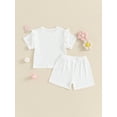 thumbnail image 5 of Musuos Baby Girls Summer 2 Piece Outfit 3 6 12 18 24M Crew Neck Ruffles Short Sleeve T-Shirt and Elastic Shorts Set Casual Clothes, 5 of 10