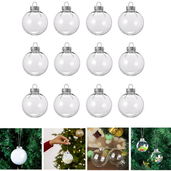 DIY Clear Fillable Christmas Ornaments,12pack of Shatterproof Christmas Balls,Plastic Fillable Ornament Balls for Counter,Window Displays,2.4in
