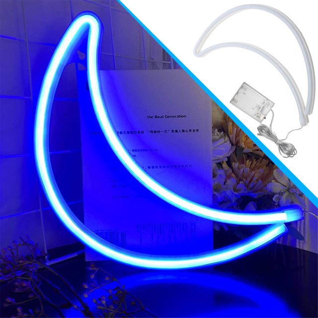 Tubo de látex Luz nocturna Forma de luna Caja de batería Luz de neón Wmkox8yii FSASFJB2157
