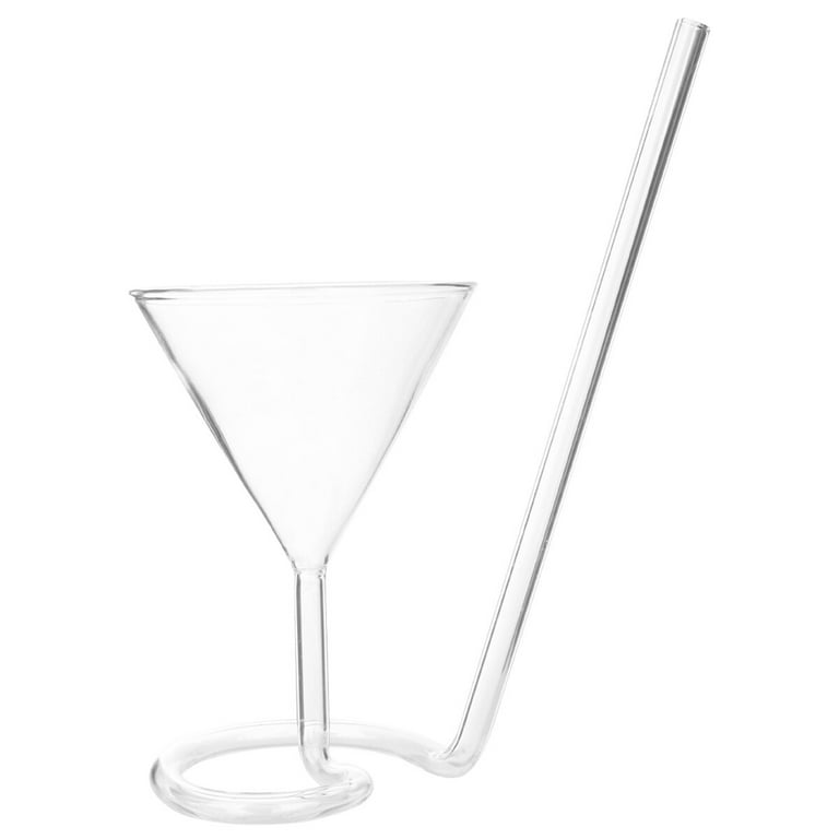 2 Piece Wine Cocktail Goblet Glass with Built-in Straw