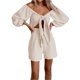 thumbnail image 3 of Sunloudy Traje casual para mujer, blusas cortas de manga larga con hombros descubiertos de color sólido + pantalones cortos sueltos con volantes Sunloudy  moda, 3 of 10