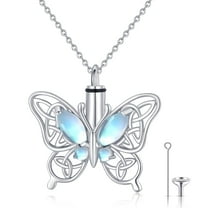 Coachuhhar Butterfly Urn Necklace for Ashes for Women 925 Sterling Silver Moonstone Celtic Knot Irish Necklace Cremation Jewelry for Ashes for Human Keepsake Memorial Jewelry Gifts for Ashes