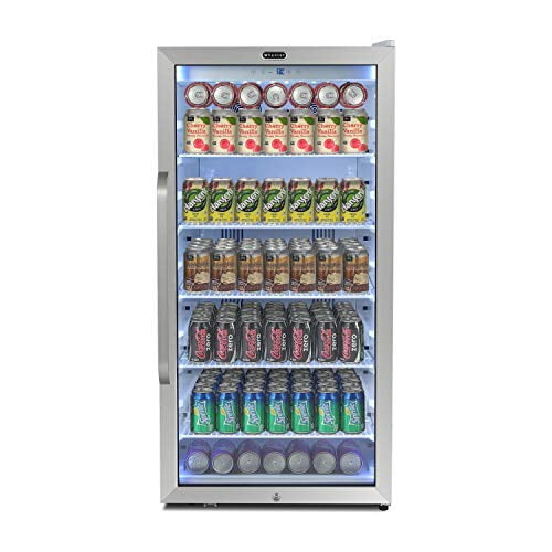 Whynter CBM-815WS Freestanding 8.1 cu. ft. Stainless Steel Merchandiser Superlit Door and Lock - White Commercial Beverage Refrigerator, Silver