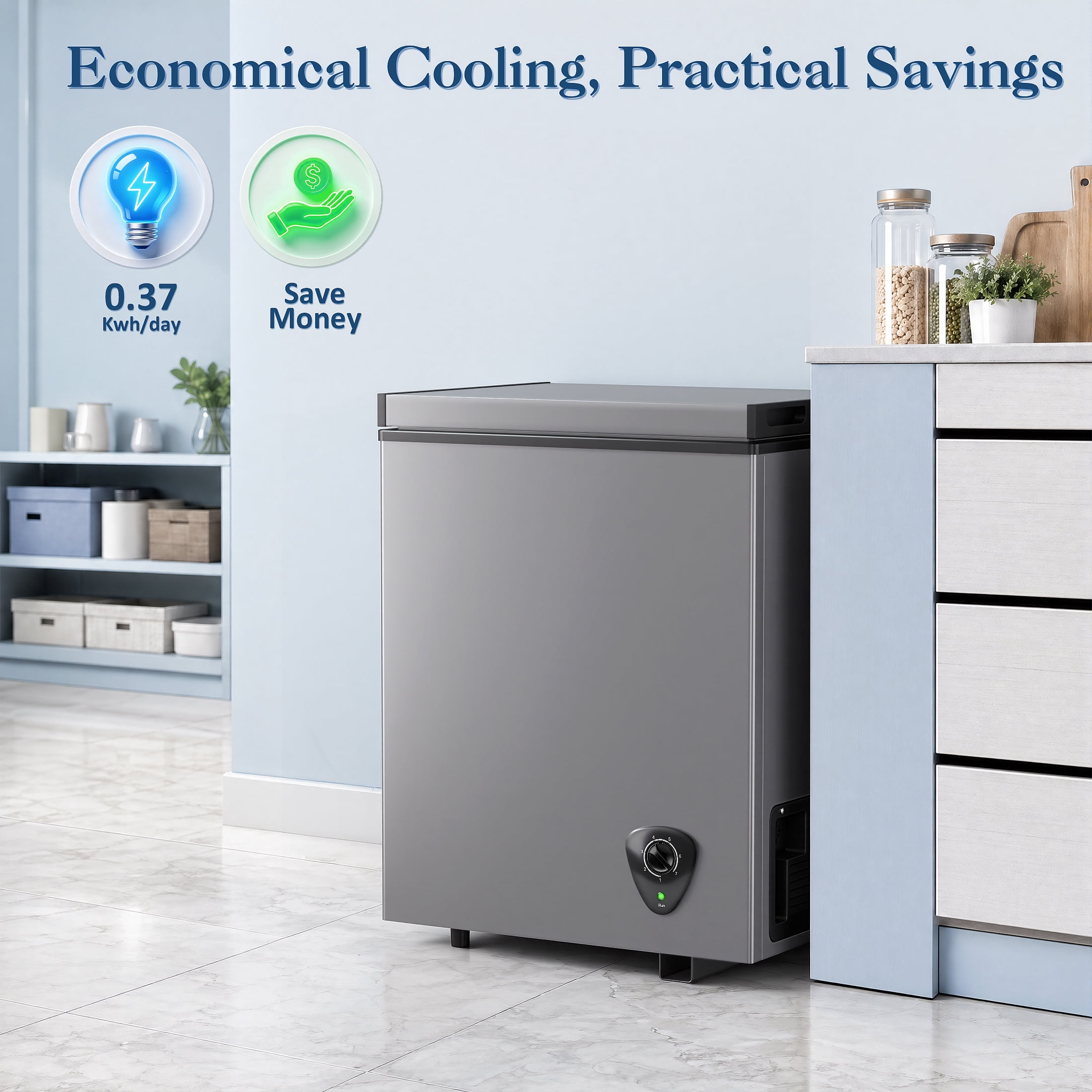 LifePlus 3.5 Cu ft Chest Freezer, Top Open Door Small Deep Freezer with Removable Basket, Adjustable Temp, Fast Cooling, Energy Saving, Low Noise for Home Garage RV, Gray