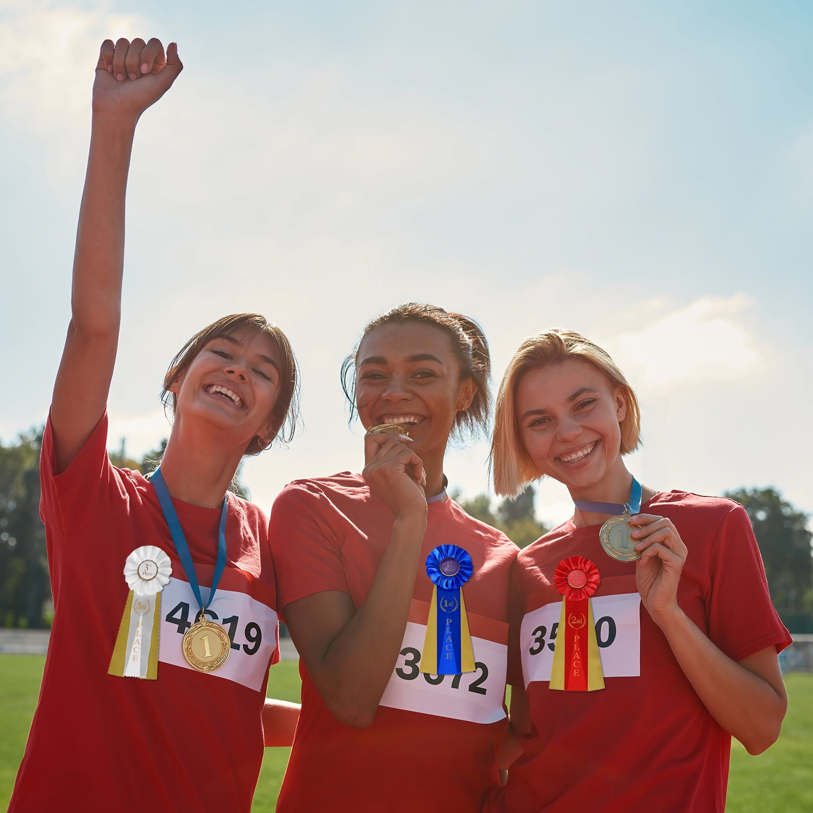 Uxcell 9 Pcs Award Ribbons, 1st 2nd 3rd Place Winner Prize Ribbon for Competition Sports Event, Blue Red White