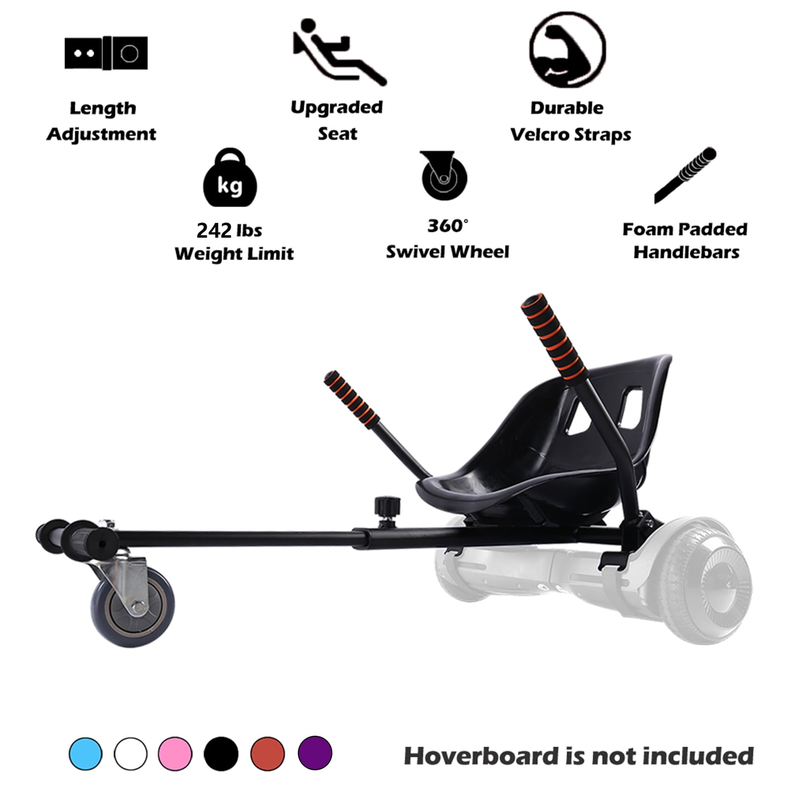 Hovercart Longueur Ajustable Hoverboard Non Inclus Adapté Tous Les Hoverboards 6,5 Scooter Conversion Go-Kart 2WD Hoverkart pour Hoverboard 8  8,5  et 10 Hip