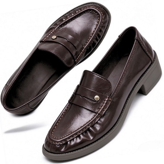Knivor Women's Penny Loafers Loafers for Women Chunky Block Heel Slip On Dress Loafers Classic Business Casual Office Shoes