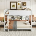 thumbnail image 2 of Euroco Wood Queen over Queen Bunk Bed with Bookcase, Shelves and USB Charging Station for Kids Teens, White, 2 of 12