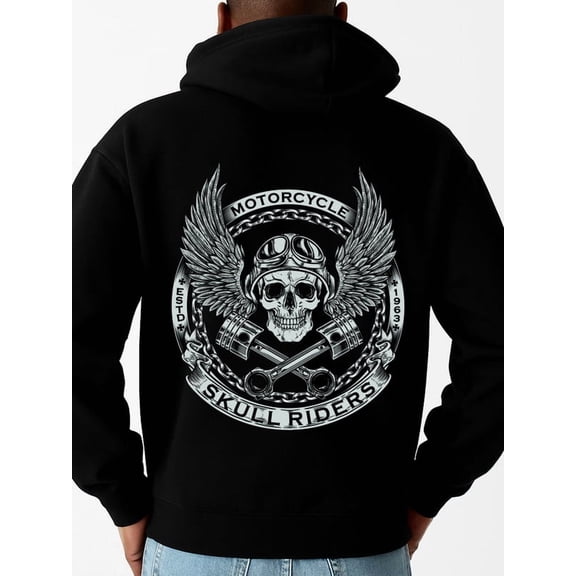 Motorcycle Skull Hoodie hoodies & sweatshirt fire skeleton for men sweater hoodie black Comfy Loose Drawstring Trendy Hooded Pullover, Mens Clothing For Autumn Winter comfortable idk 3d