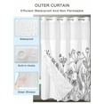 thumbnail image 2 of No Hook Cloth Fabric Shower Curtain with Snap in Liner, Grey Flowers Waterproof Shower Curtains Set with See Through Top Window, Garden Botanical Leaf Watercolor White Bath Curtains Shower 72"x72", 2 of 6