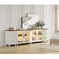 thumbnail image 5 of Farmhouse Kitchen Buffet Sideboard Cabinet with 4 Glass Door, Mid-Century Cupboard & End Table with Charging Station, 4-in-1 Console Table Entertainment Center for Living Room Dining Room, White, 5 of 8